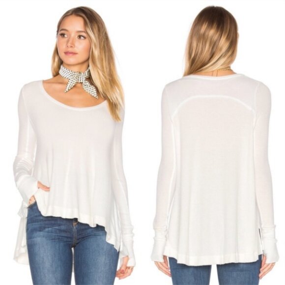 FREE PEOPLE Malibu Waffle Thermal Top Tan M We The Free Long Sleeve Flowy Women - Picture 1 of 8